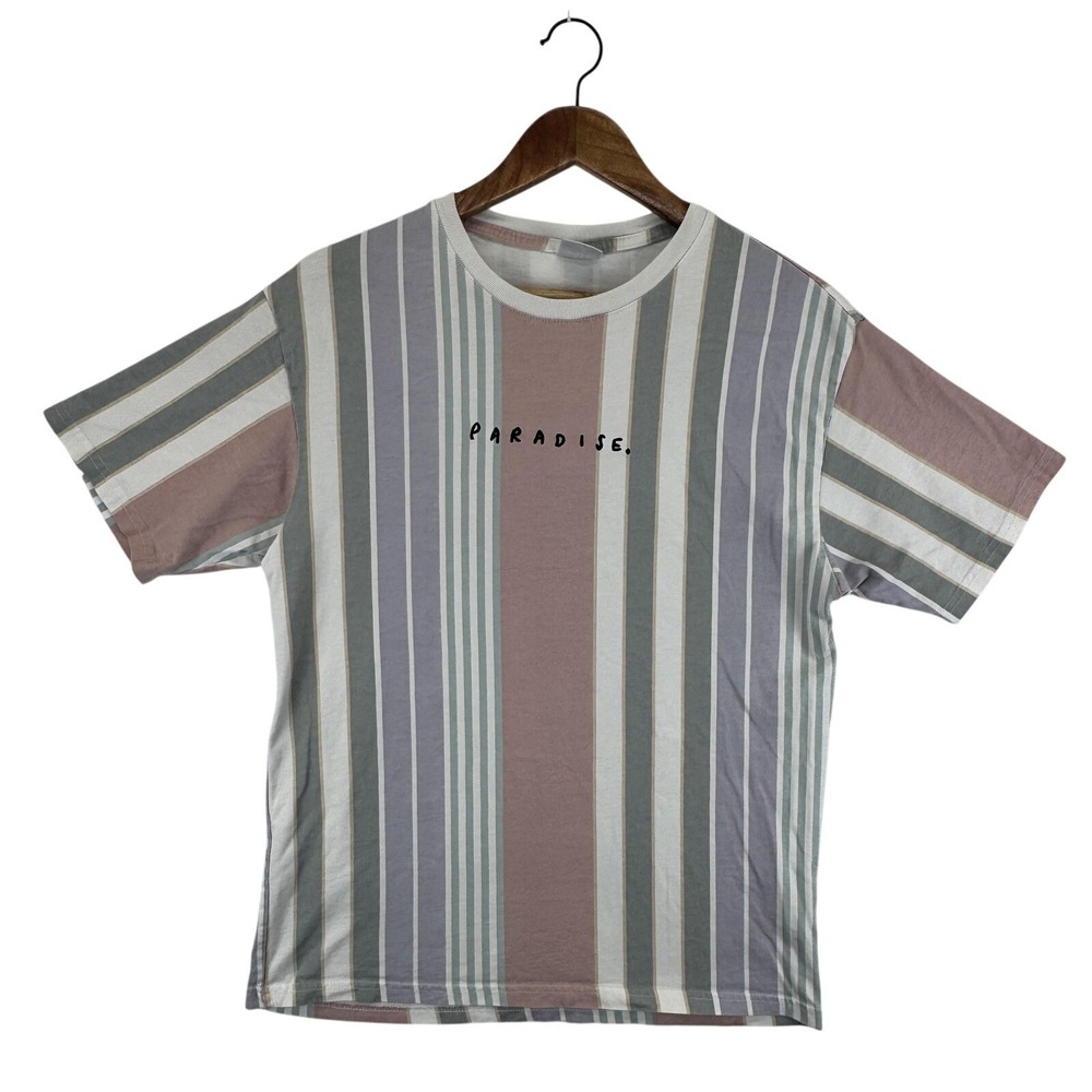 Cotton On Shirt‎ Mens Small Multicolor Pastel Striped Loose Fit Paradise Graphic